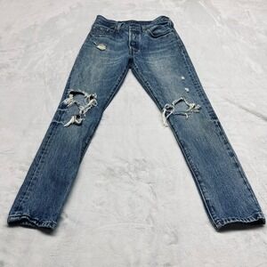 Levi 501 S Womens Jeans 27x30 Blue Cotton Distressed Skinny Button Fly